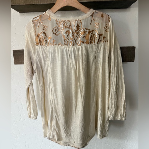 Meadow Rue Anthropologie|Ivory burnout velvet floral long sleeve blouse••Size XL - Picture 5 of 10